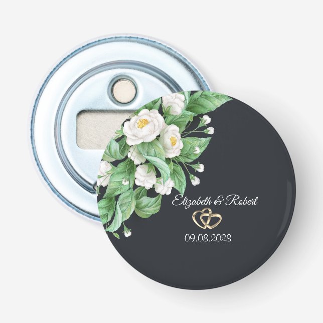 White Flowers Wedding Bottle Opener (Front)