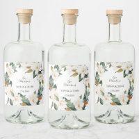 White Flowers Wedding Liquor Bottle Label
