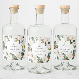 White Flowers Wedding Liquor Bottle Label