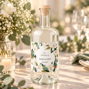 White Flowers Wedding Liquor Bottle Label