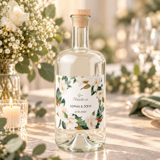 White Flowers Wedding Liquor Bottle Label