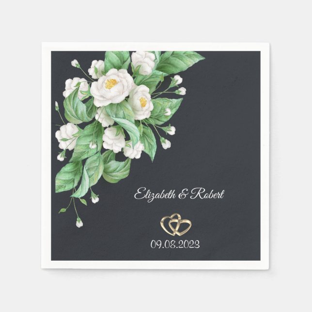 White Flowers Wedding Napkin (Front)