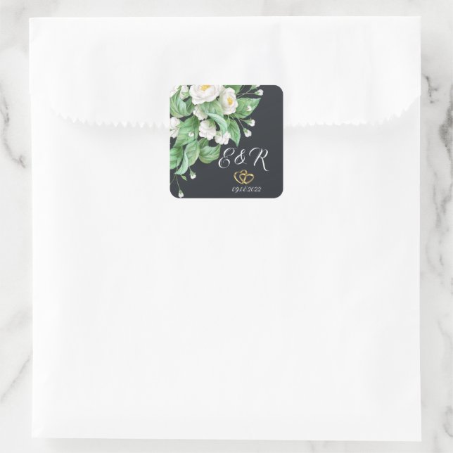White Flowers Wedding Square Sticker (Bag)
