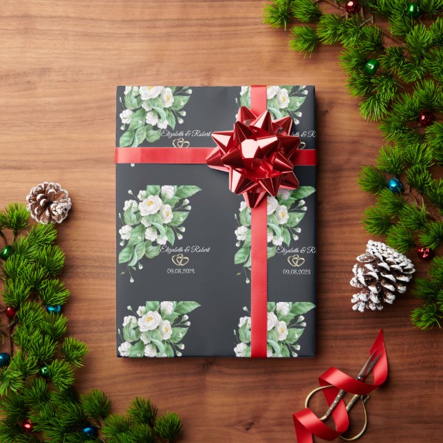 White Flowers Wedding Wrapping Paper (Holiday Gift)