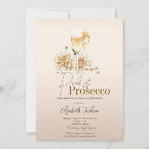 White Flowers Wine Pearls Prosecco Bridal Shower Invitation