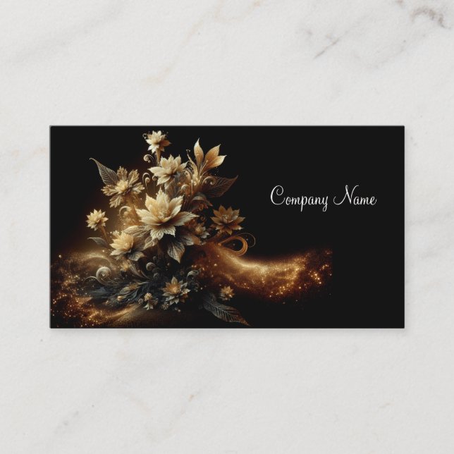 White Flowers with Gold Glitter Business Card (Front)