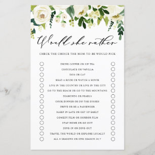 White Flowers Would She Rather Baby Shower Game