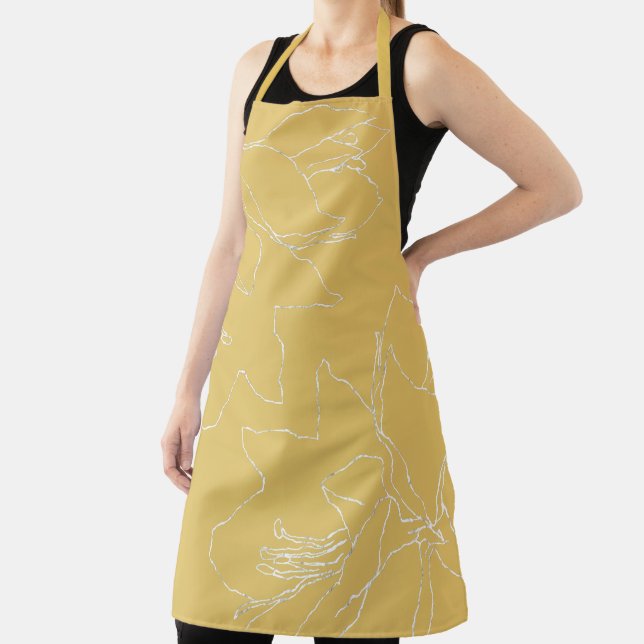 white Flowers Yellow Gold Apron (Insitu)