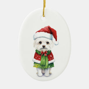 White Fluffy Christmas Dog Ornament – Cute Holiday