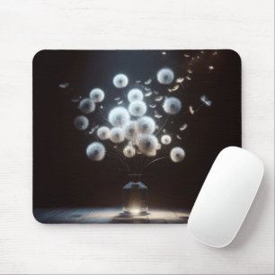 White Fluffy Dandelion Bouquet Mouse Mat
