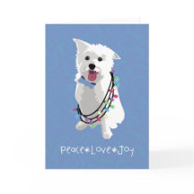 White Fluffy Dog - Peace Joy Love - Holiday