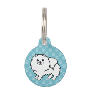 White Fluffy Pomeranian Dog And Pet's Info Pet Tag