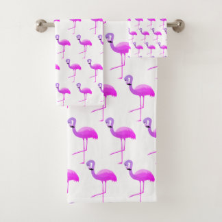 WHITE FLURO FLAMINGO PATTERN BATHROOM TOWEL SET