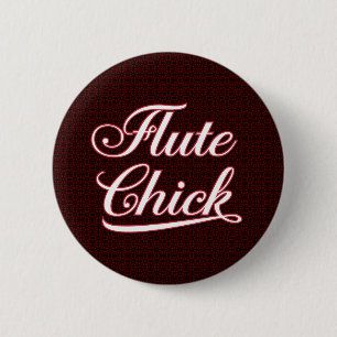 White Flute Chick Script 6 Cm Round Badge