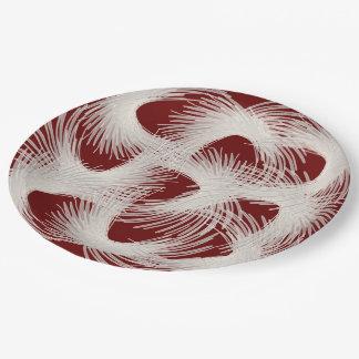 White flying feathers paper plate