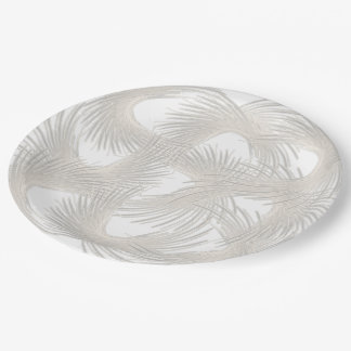 White flying feathers paper plate