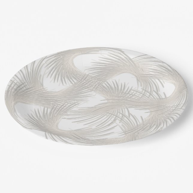 White flying feathers paper plate (Angled)