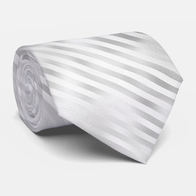 White Foil Stripes Tie (Rolled)