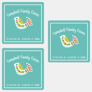 White Folk Art Bird Product Label