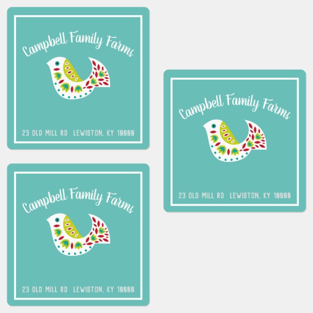 White Folk Art Bird Product Label (Group)