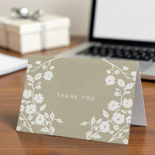 White Folk Flowers Beige Thank You Custom Card