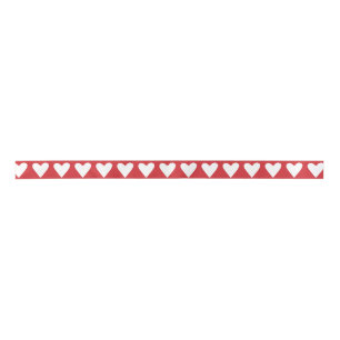 White Folk Hearts on Red Ribbon Satin Ribbon