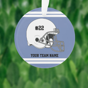 White Football Helmet   Blue Jersey Ornament
