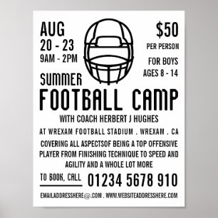 White Football Helmet, Football Camp Advertising Poster