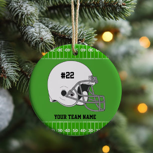 White Football Helmet   Green Field Ornament