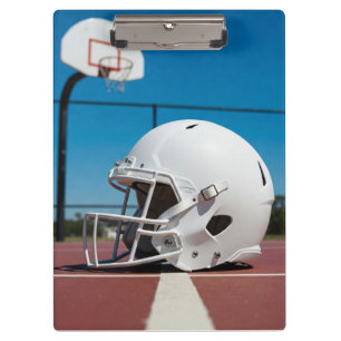White Football Helmet on Court Line Clipboard