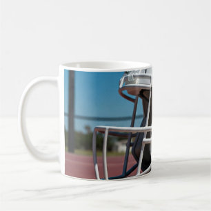 White Football Helmet on Court Line Coffee Mug