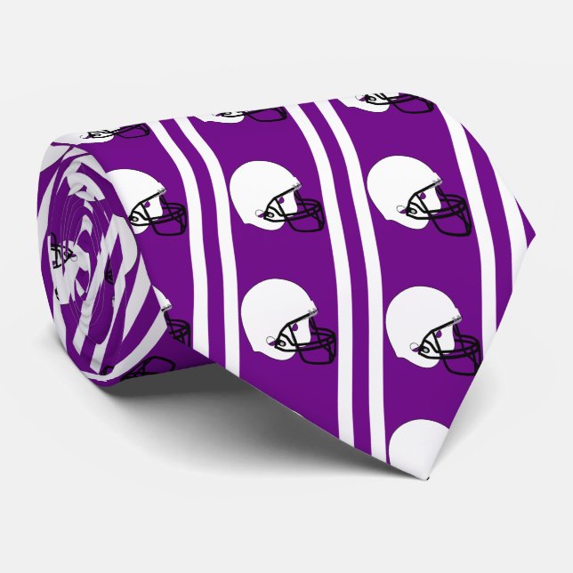 White Football Helmet on Purple Necktie (Rolled)