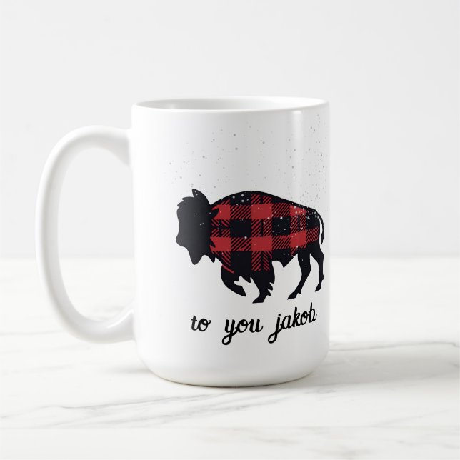 white for red and black buffalo gifts coffee mug (Left)