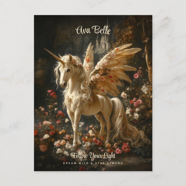 White Forest Unicorn Floral Pegasus Encouragement Postcard (Front)