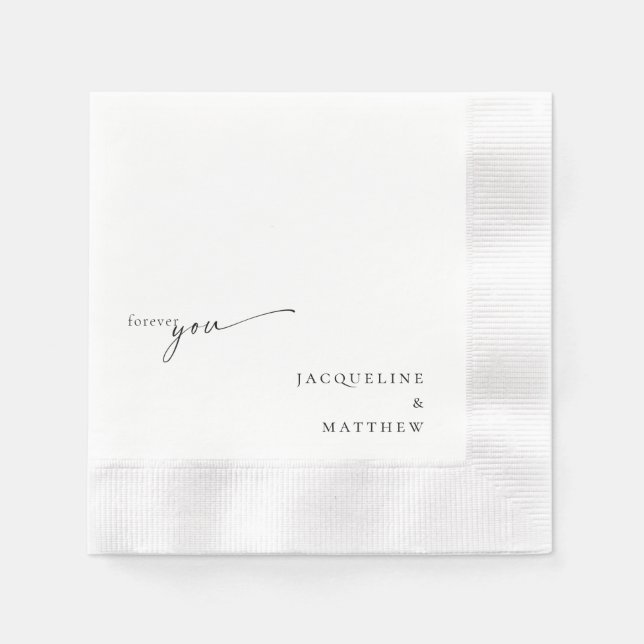 White Forever You Personalised Wedding Cocktail Napkin (Front)
