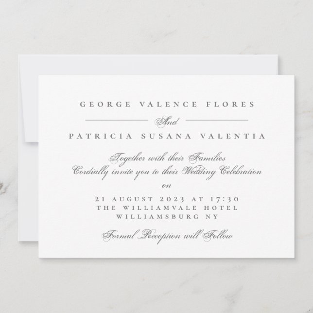 White Formal Calligraphy Elegant Wedding Landscape Invitation (Front)