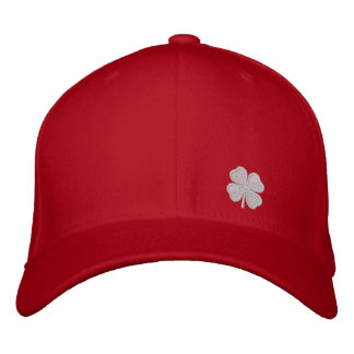 White Four Leaf Clover St. Patricks Dat Red Hat