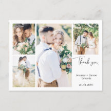 White Four Photo Wedding Thank You Postcard