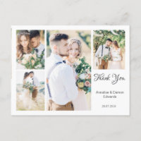 White Four Photo Wedding Thank You Postcard