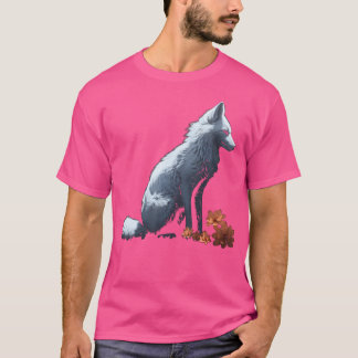 White Fox Flowers Art Animal Fox T-Shirt