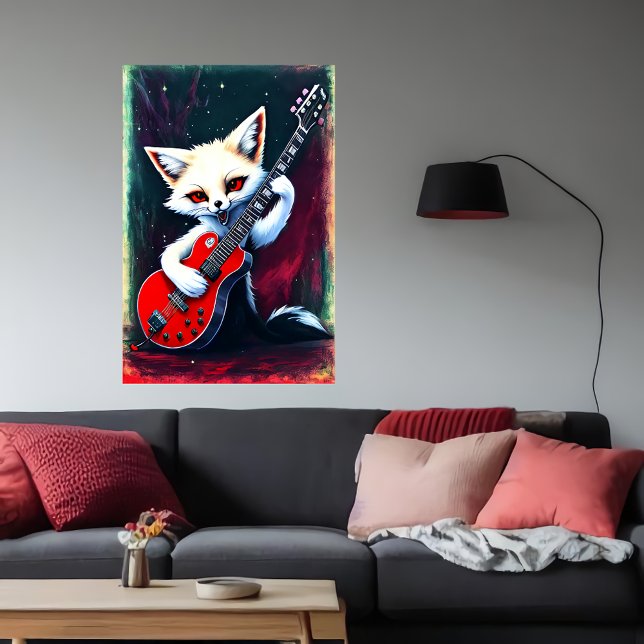White fox playing a guitar  | AI Art Poster (Creator Uploaded)