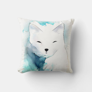 White Fox Wild Animal Nature Watercolor Art Cushion