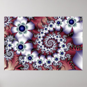 White Fractal Flowers Poster