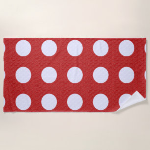 White Fractals Polka Dots Red Fractals Background Beach Towel