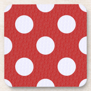 White Fractals Polka Dots Red Fractals Background Coaster