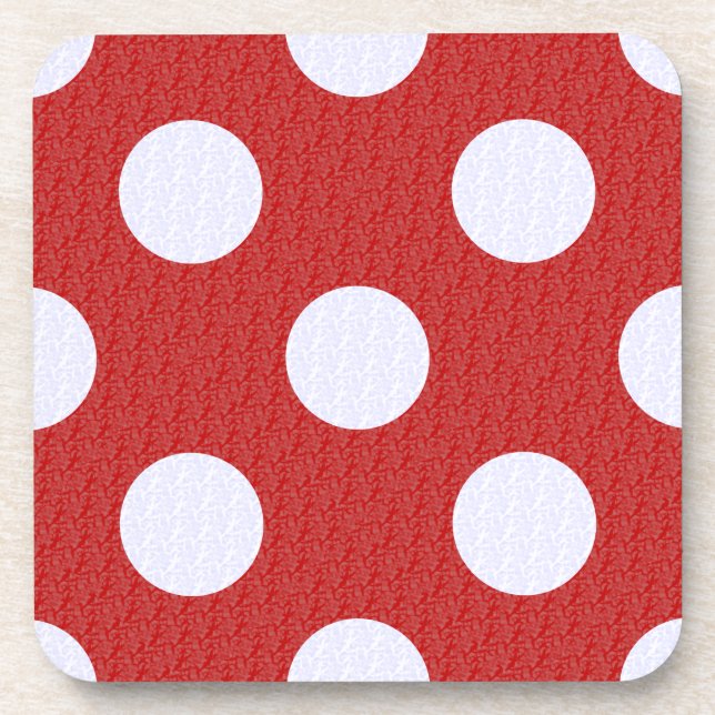 White Fractals Polka Dots Red Fractals Background Coaster (Front)