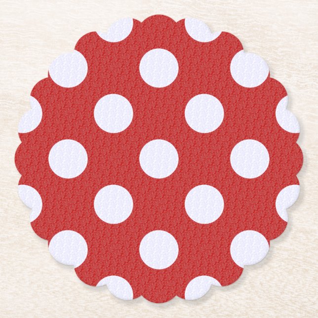 White Fractals Polka Dots Red Fractals Background Paper Coaster (Front)