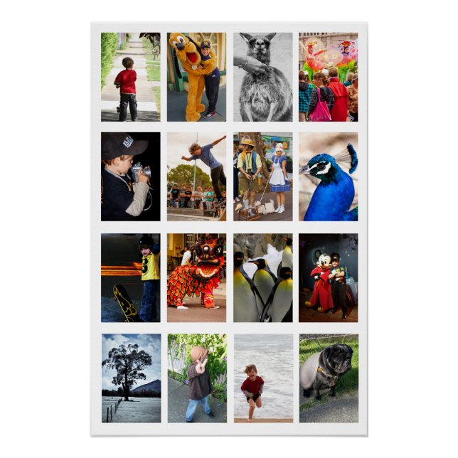 White Frame 16 Photo Images DIY Template Wall Art (Front)