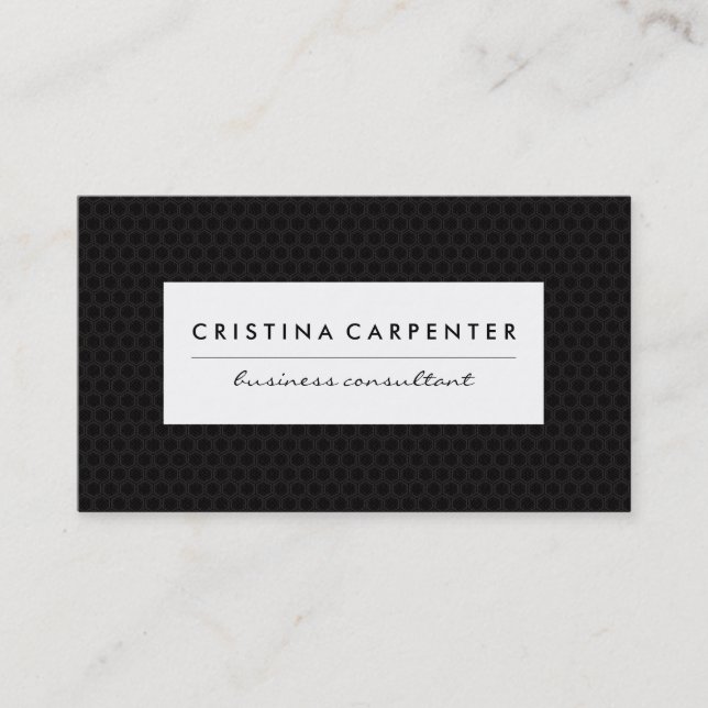 White Frame Black Geometric Background Business Card (Front)