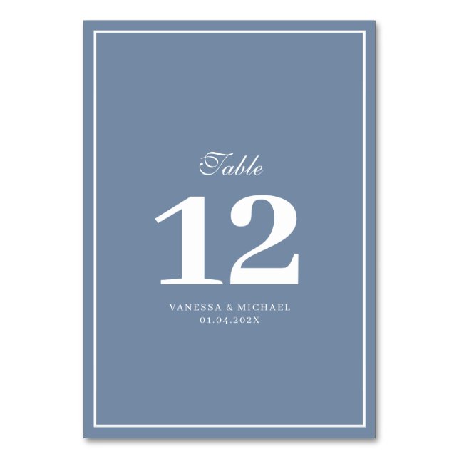 white frame dusty blue wedding table number (Front)